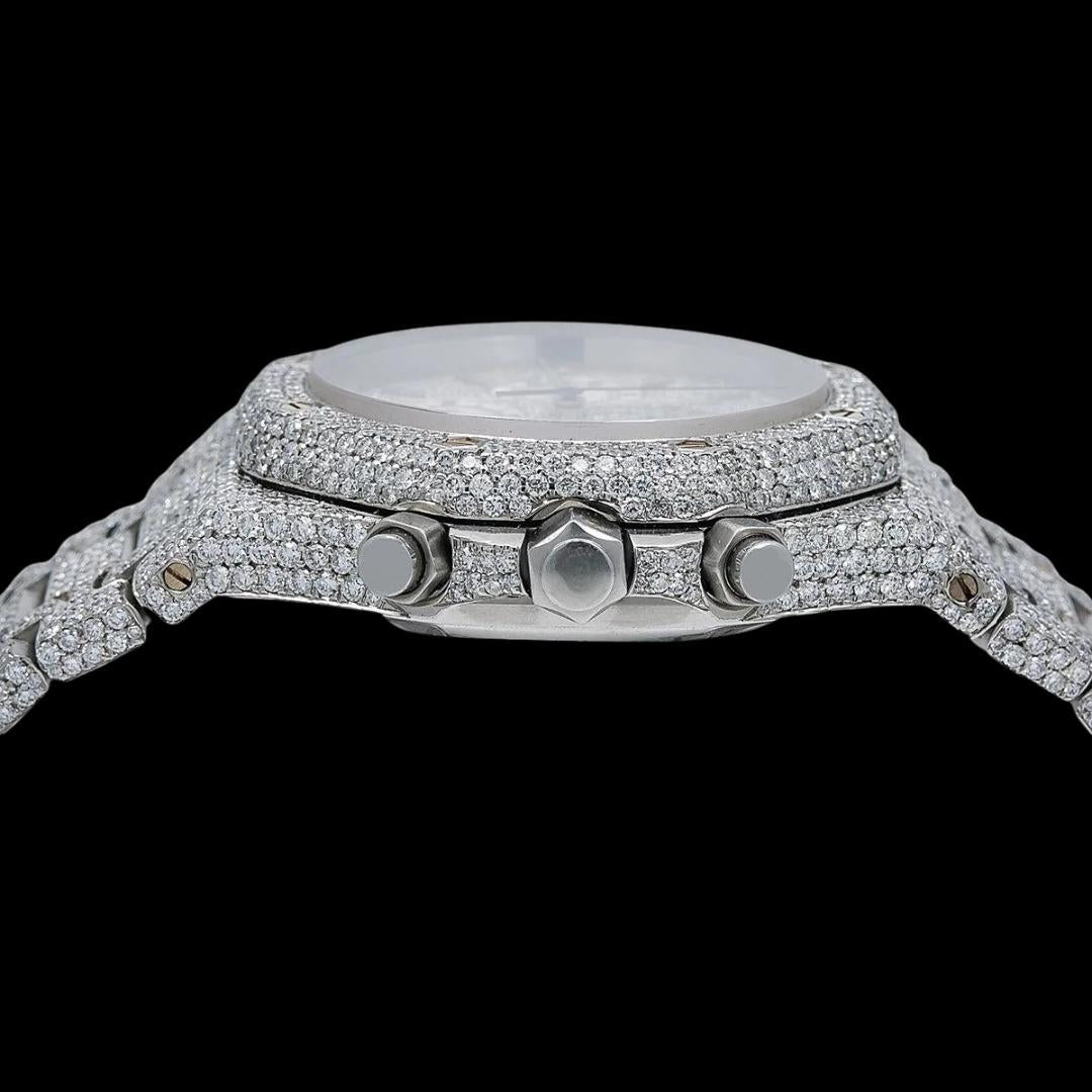 AP Royal Oak Diamond Chronograph Dial Stick Markers Fully Iced Out Moissanite Watch Crown View