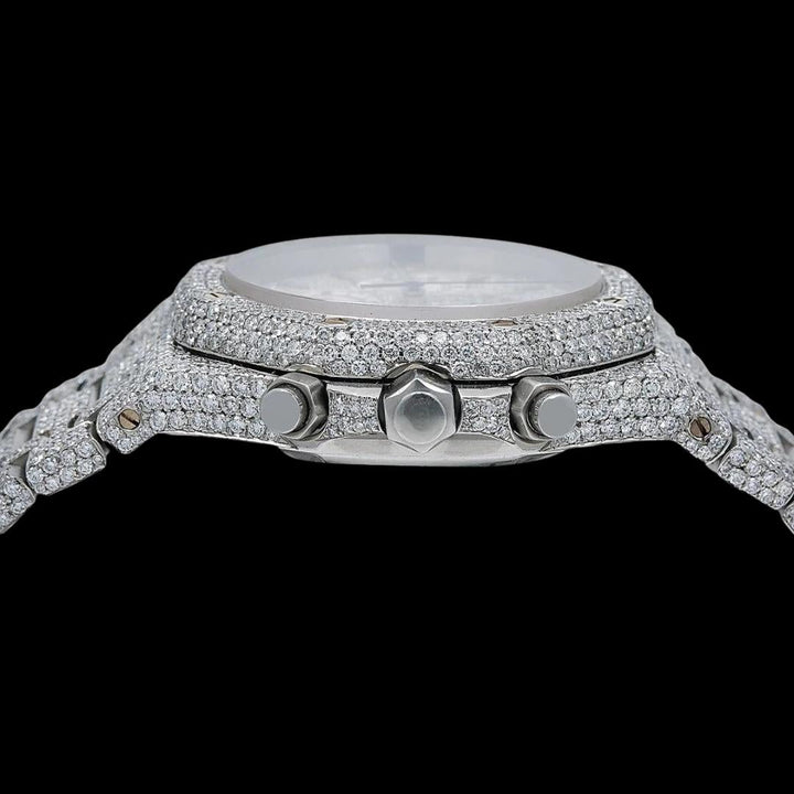 AP Royal Oak Diamond Chronograph Dial Stick Markers Fully Iced Out Moissanite Watch Crown View