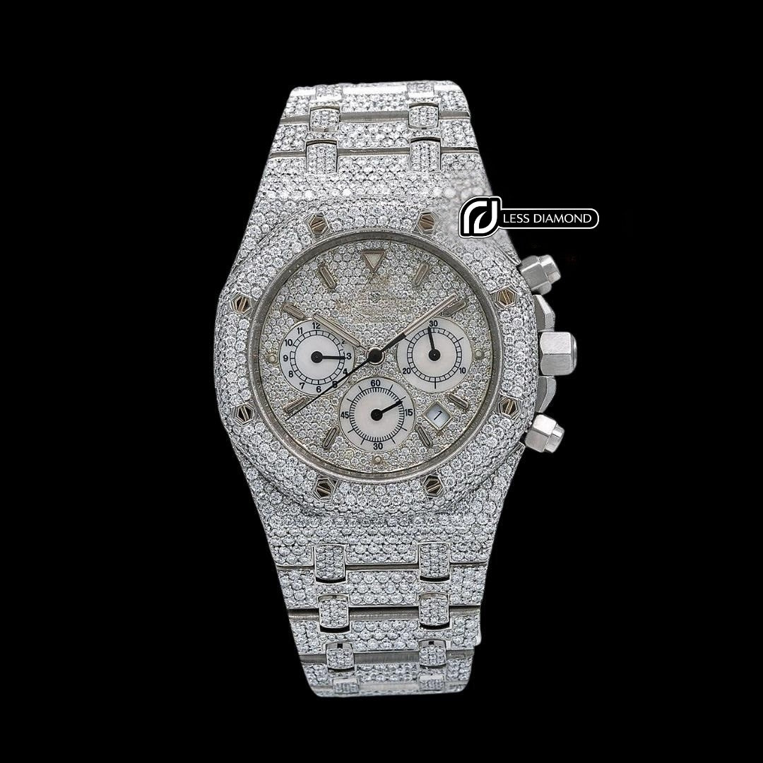 AP Royal Oak Diamond Chronograph Dial Stick Markers Fully Iced Out Moissanite Watch Front View