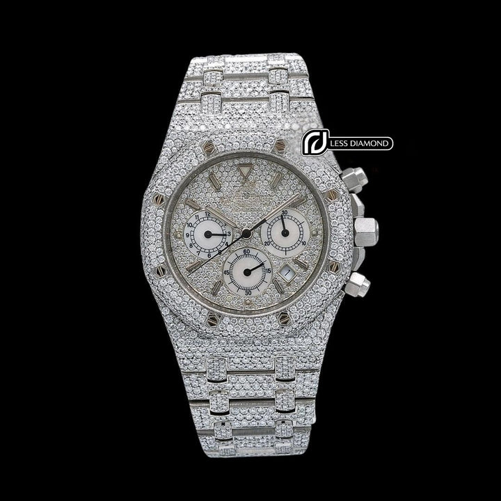 AP Royal Oak Diamond Chronograph Dial Stick Markers Fully Iced Out Moissanite Watch Front View