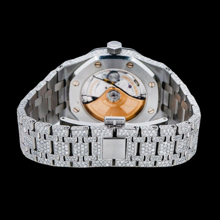 AP Royal Oak Diamond Dial Pink Arabic Numerals Fully Iced Our Moissanite Watch Caseback View