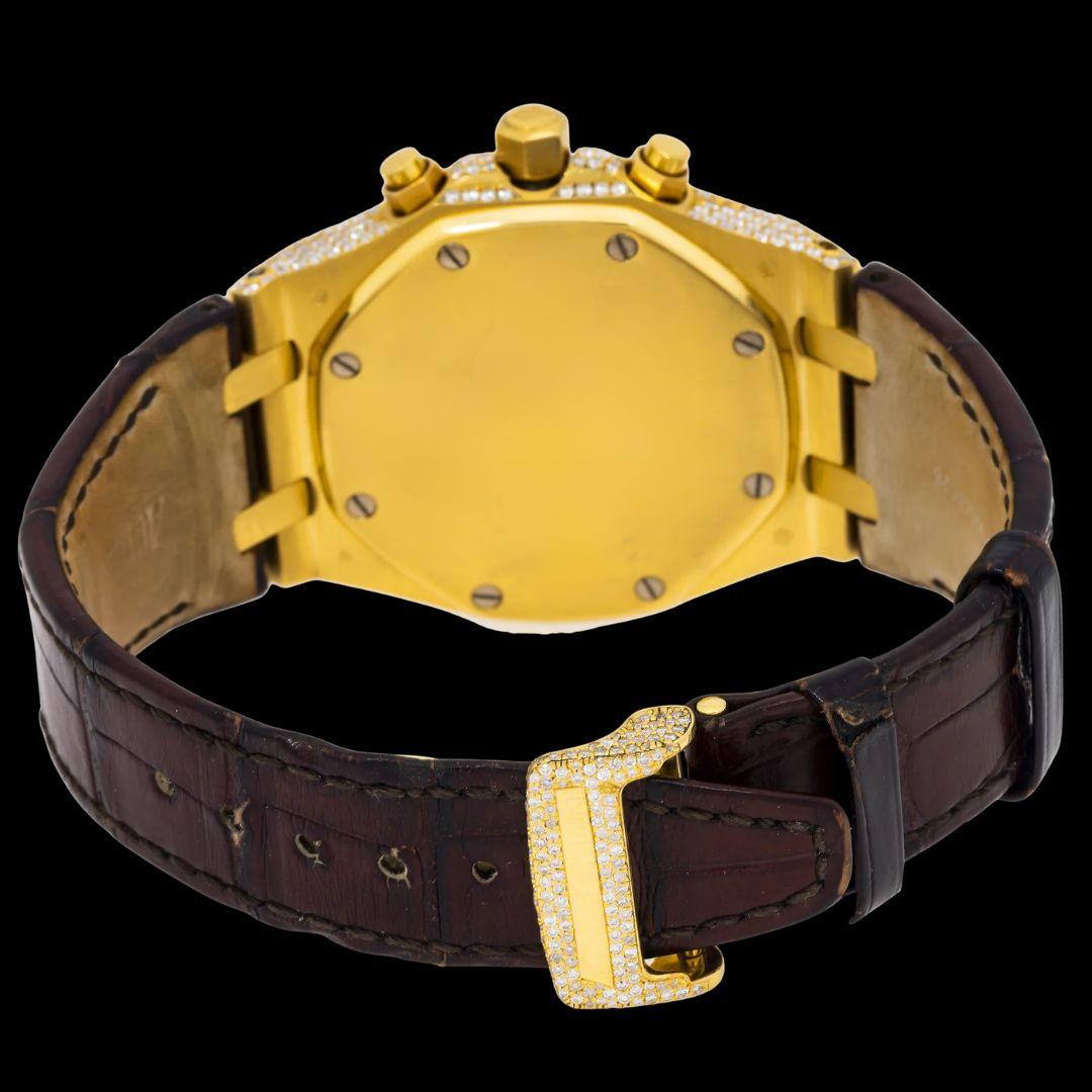 AP Royal Oak Diamond Markers Chronograph Dial Semi Iced Out Leather Strap Watch Caseback View