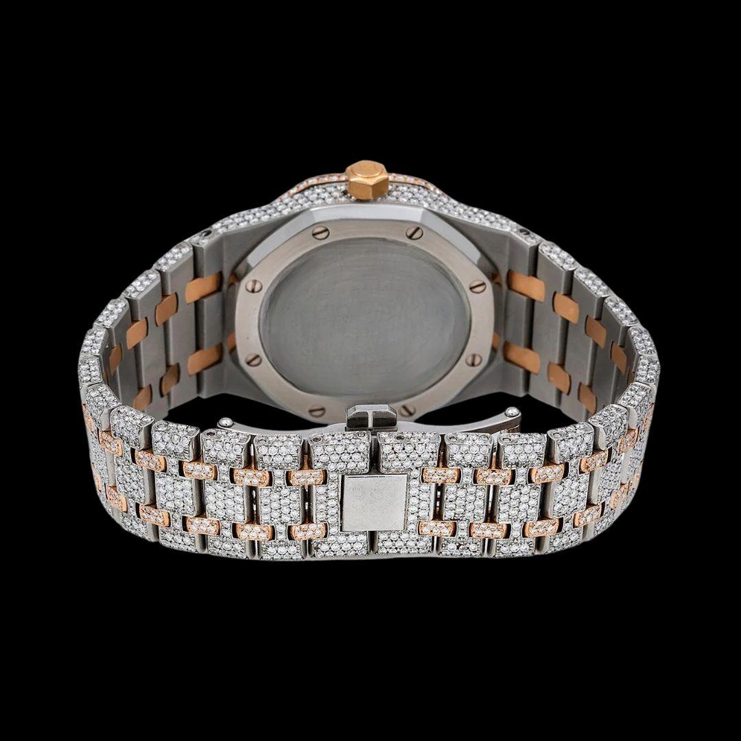 AP Royal Oak Moonphase White Dial Stick Markers Two Tone Rose Gold Moissanite Watch Caseback View