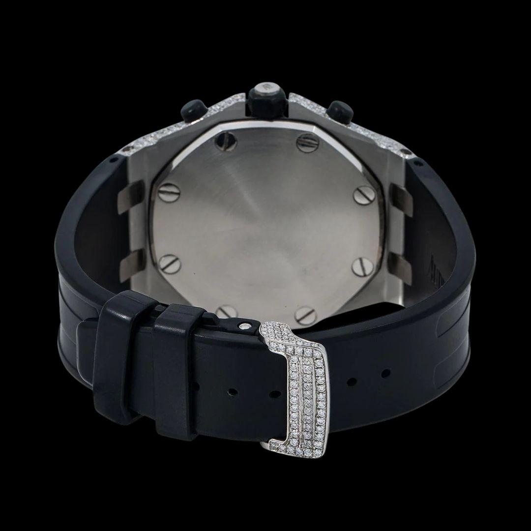 AP Royal Oak Offshore Black Chronograph Dial Standard Numerals Semi Iced Moissanite Watch Caseback View