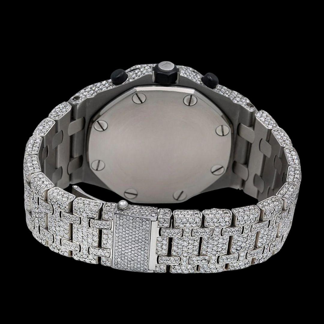 AP Royal Oak Offshore Black Standard Numerals Chronograph Dial Fully Iced Out Moissanite Watch Caseback View