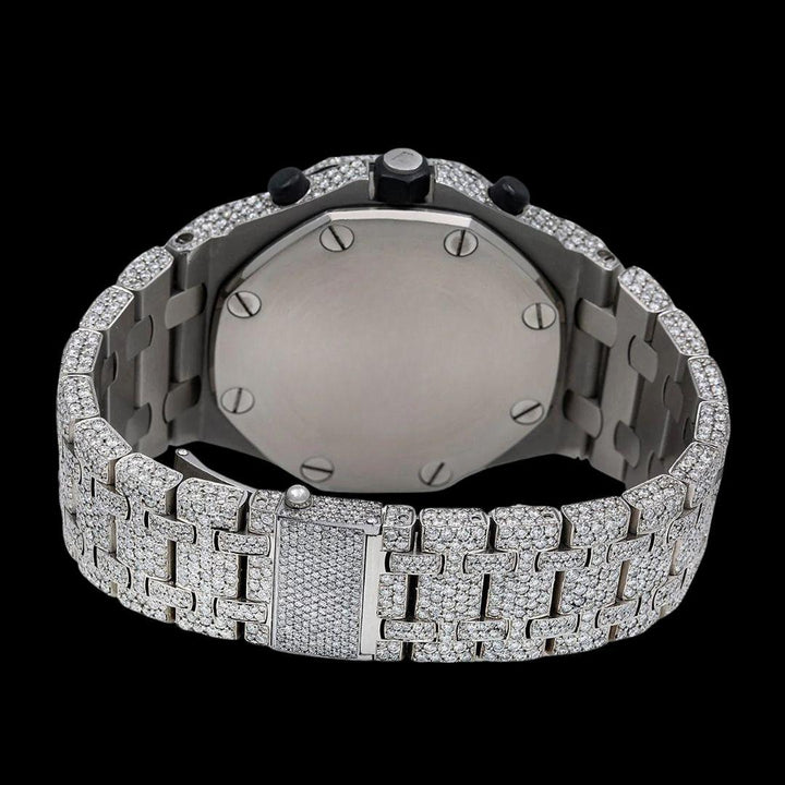 AP Royal Oak Offshore Black Standard Numerals Chronograph Dial Fully Iced Out Moissanite Watch Caseback View