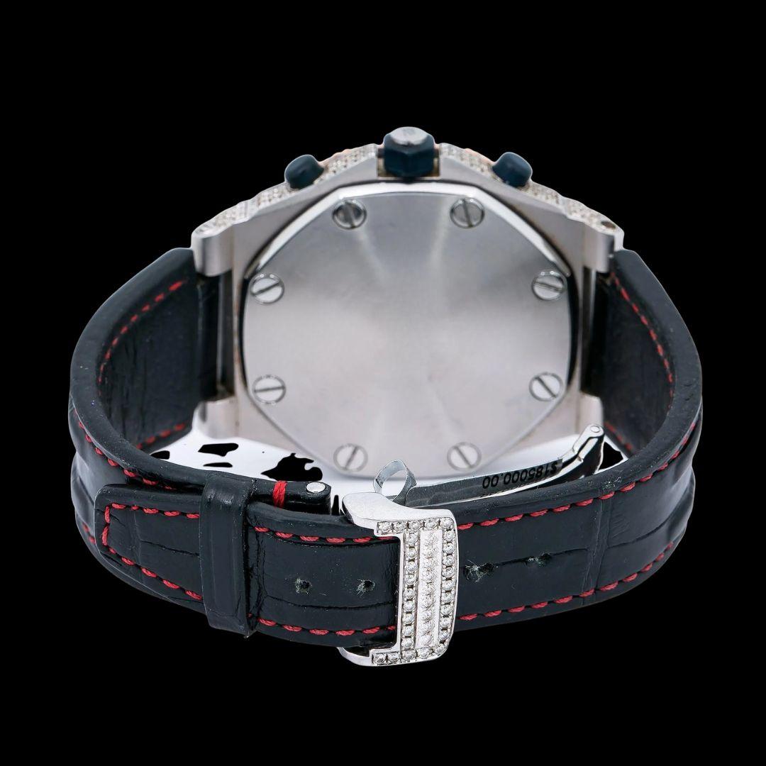 AP Royal Oak Offshore Chronograph Dial Standard Numerals Black Leather Strap Semi Iced Out Watch Caseback View