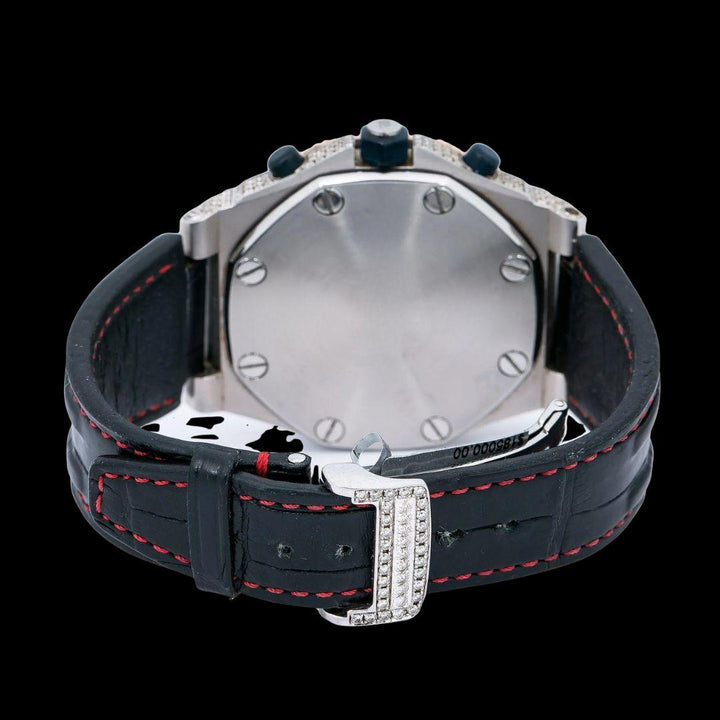 AP Royal Oak Offshore Chronograph Dial Standard Numerals Black Leather Strap Semi Iced Out Watch Caseback View