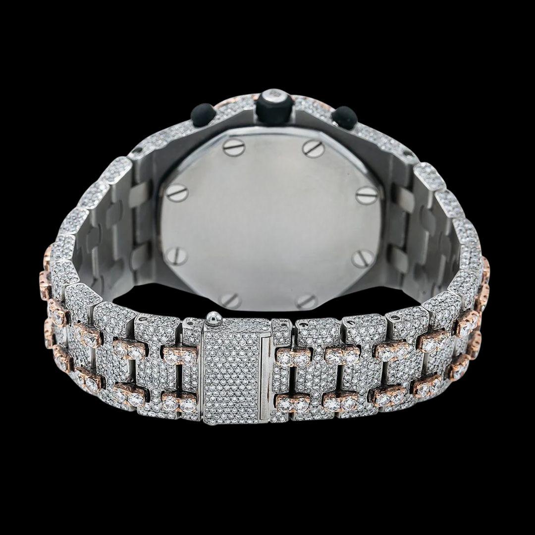 AP Royal Oak Offshore Chronograph Standard Numerals Dial Two Tone Fully Iced Out Moissanite Watch Caseback View