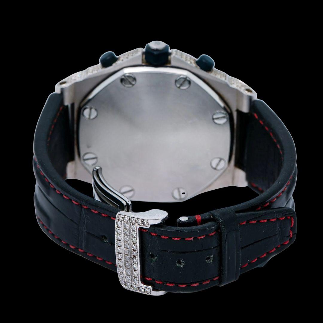 AP Royal Oak Offshore Chronograph White Diamond Dial Semi Iced Out Black Leather Strap Moissanite Watch Caseback View
