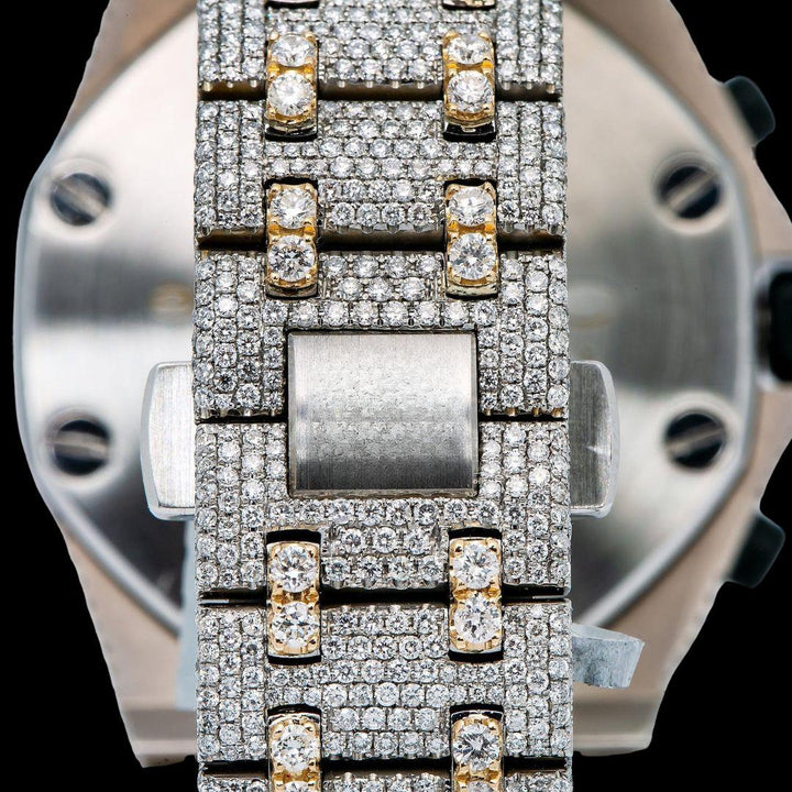 AP Royal Oak Offshore Chronograph Yellow Gold Dial Red Standard Numerals Two Tone Moissanite Watch Bracelet View