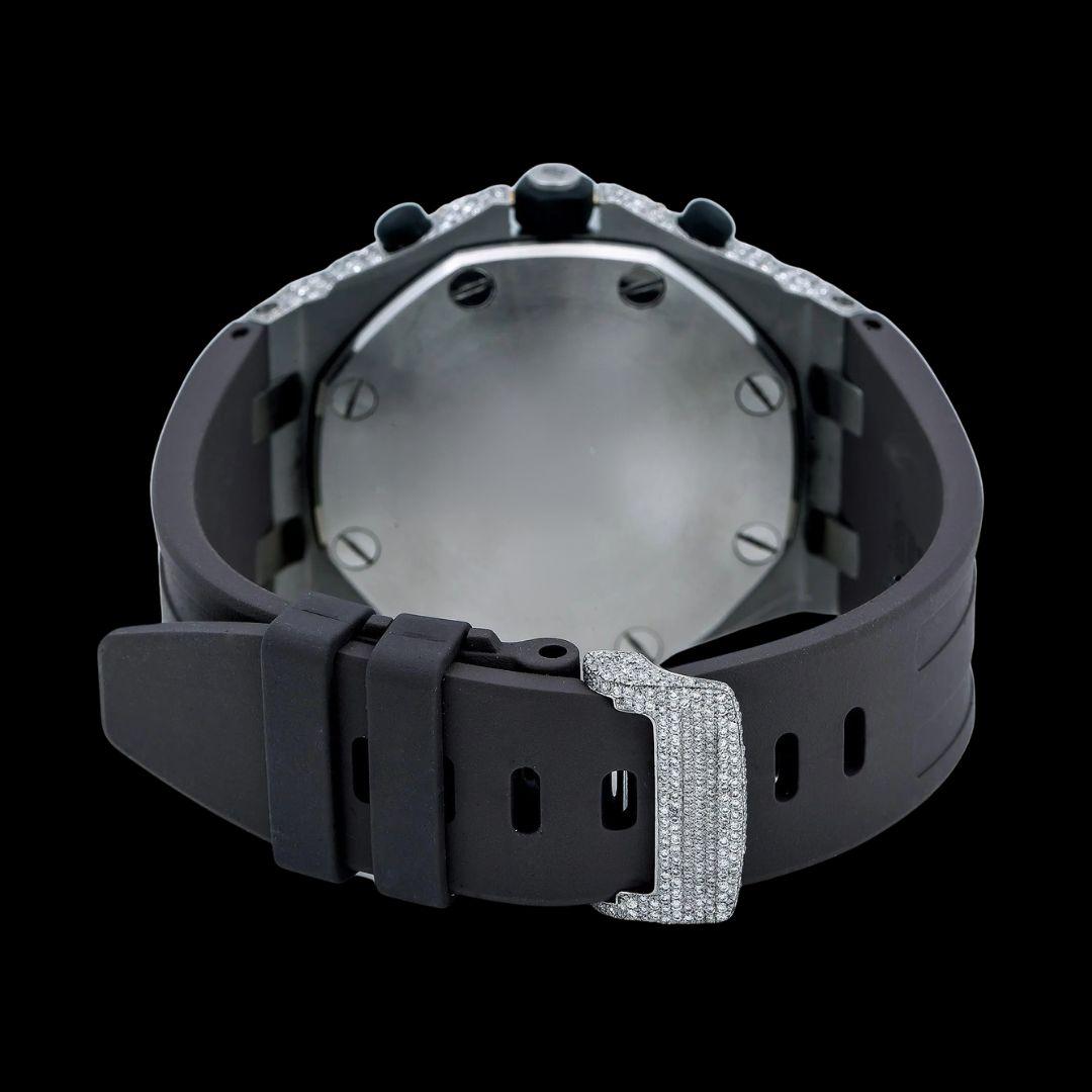AP Royal Oak Offshore Standard Numerals Chronograph Dial Semi Iced Out Rubber Strap Watch Caseback View