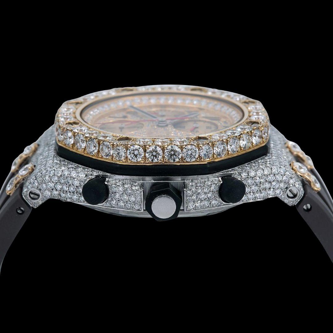 AP Royal Oak Offshore Standard Numerals Chronograph Dial Semi Iced Out Rubber Strap Watch Crown View