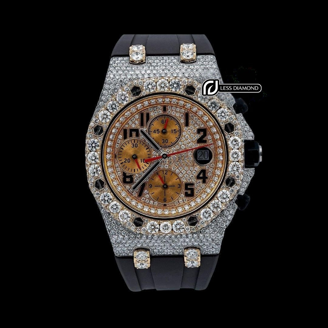 AP Royal Oak Offshore Standard Numerals Chronograph Dial Semi Iced Out Rubber Strap Watch Front View