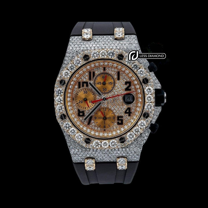 AP Royal Oak Offshore Standard Numerals Chronograph Dial Semi Iced Out Rubber Strap Watch Front View