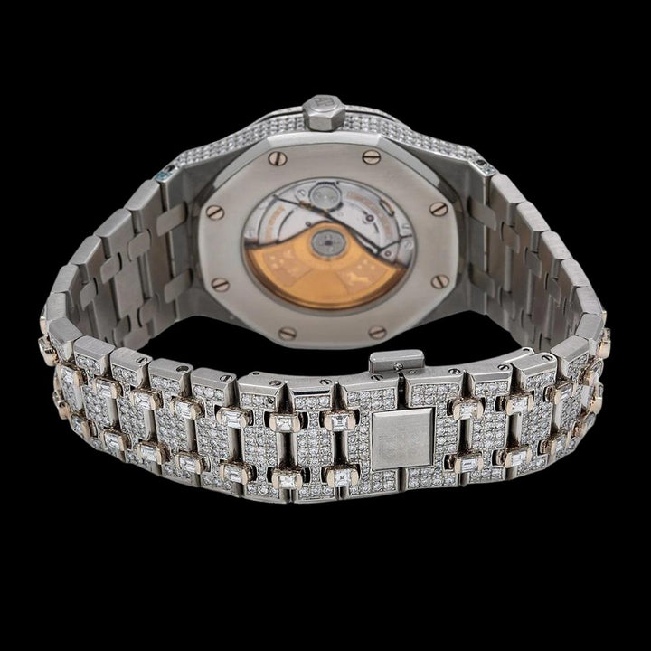 AP Royal Oak Red Arabic Numerals Dial Diamond Bezel Fully Iced Out Moissanite Watch Caseback View