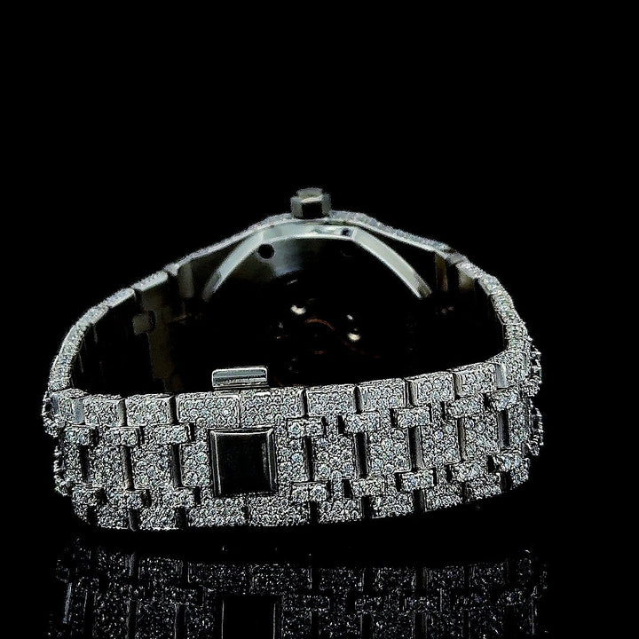 AP Royal Oak Roman Dial Fully Iced Out Moissanite Watch Caseback View