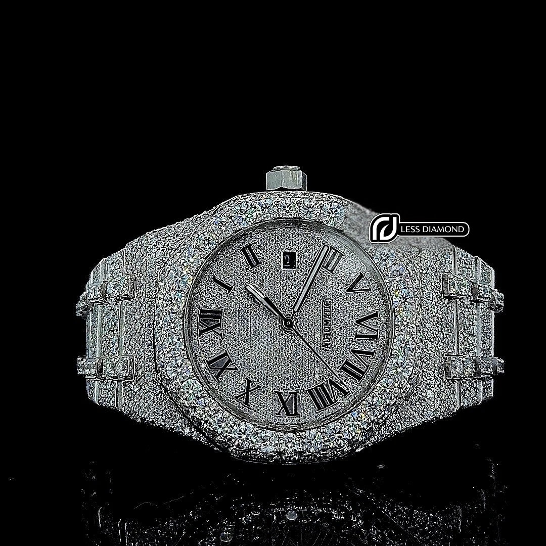 AP Royal Oak Roman Dial Fully Iced Out Moissanite Watch Front View