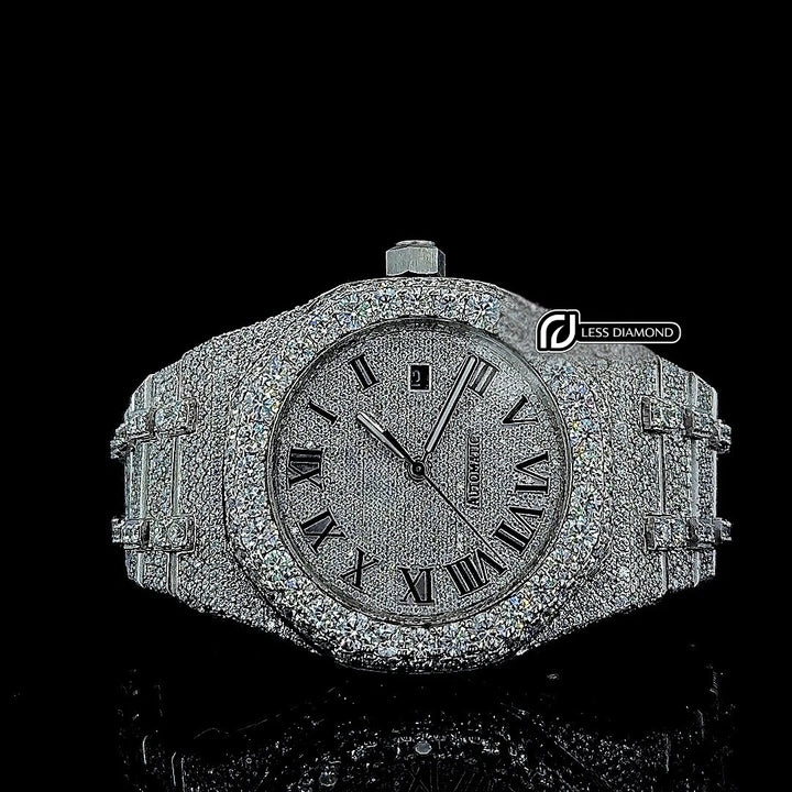 AP Royal Oak Roman Dial Fully Iced Out Moissanite Watch Front View