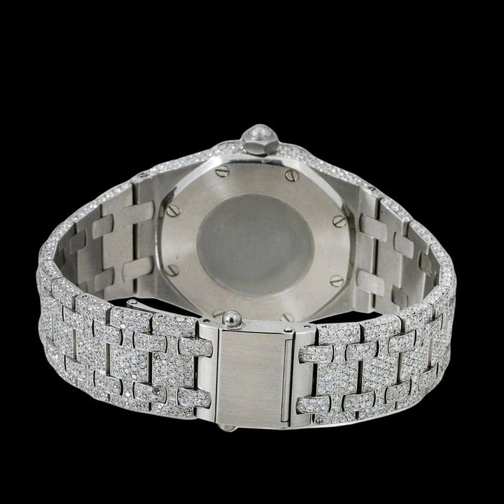 AP Royal Oak White Dial White Stick Markers Fully Iced Out Moissanite Watch Caseback View