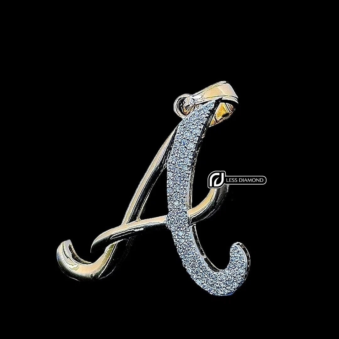 A Iced Script Moissanite Pendant in 925 Sterling Silver Front View