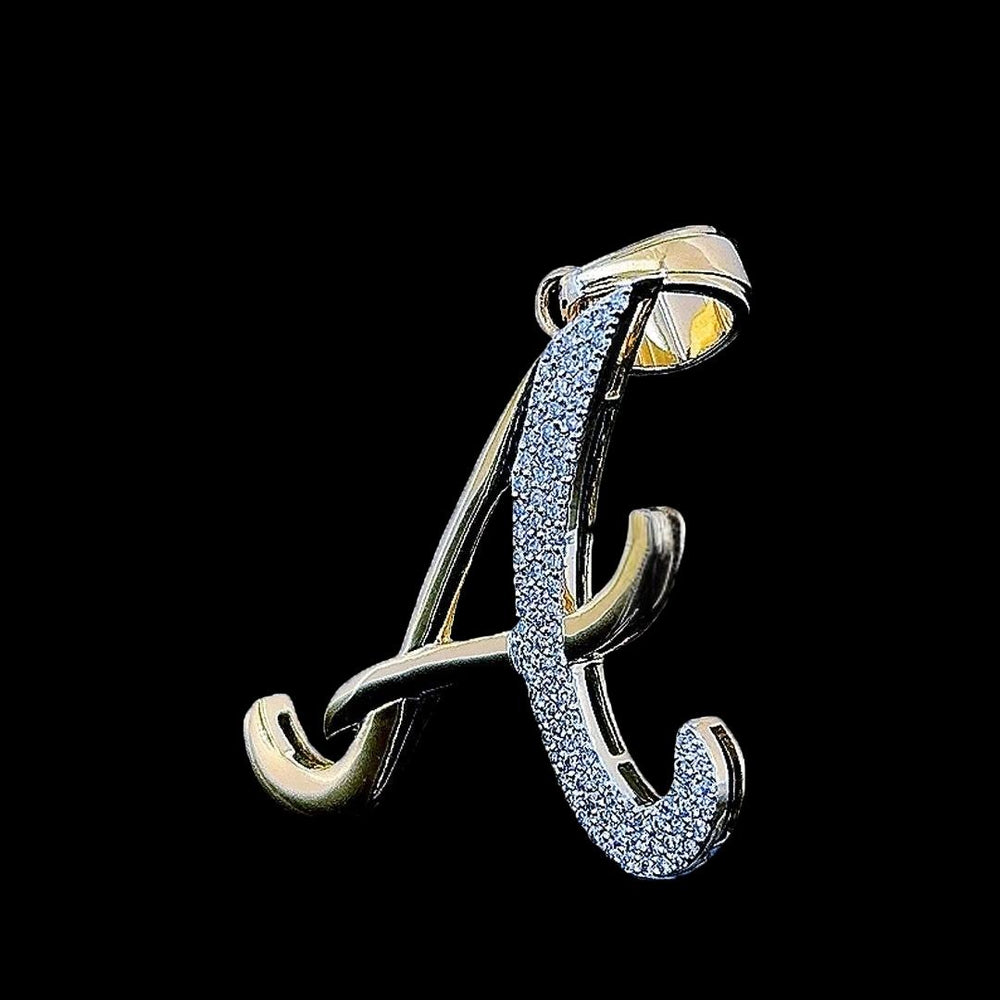 A Iced Script Moissanite Pendant in 925 Sterling Silver Left Profile View