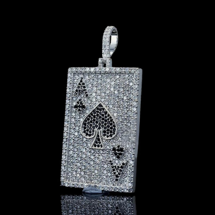 Ace Spade Moissanite Playing Card Pendant in 925 Sterling Silver Close Up Front View