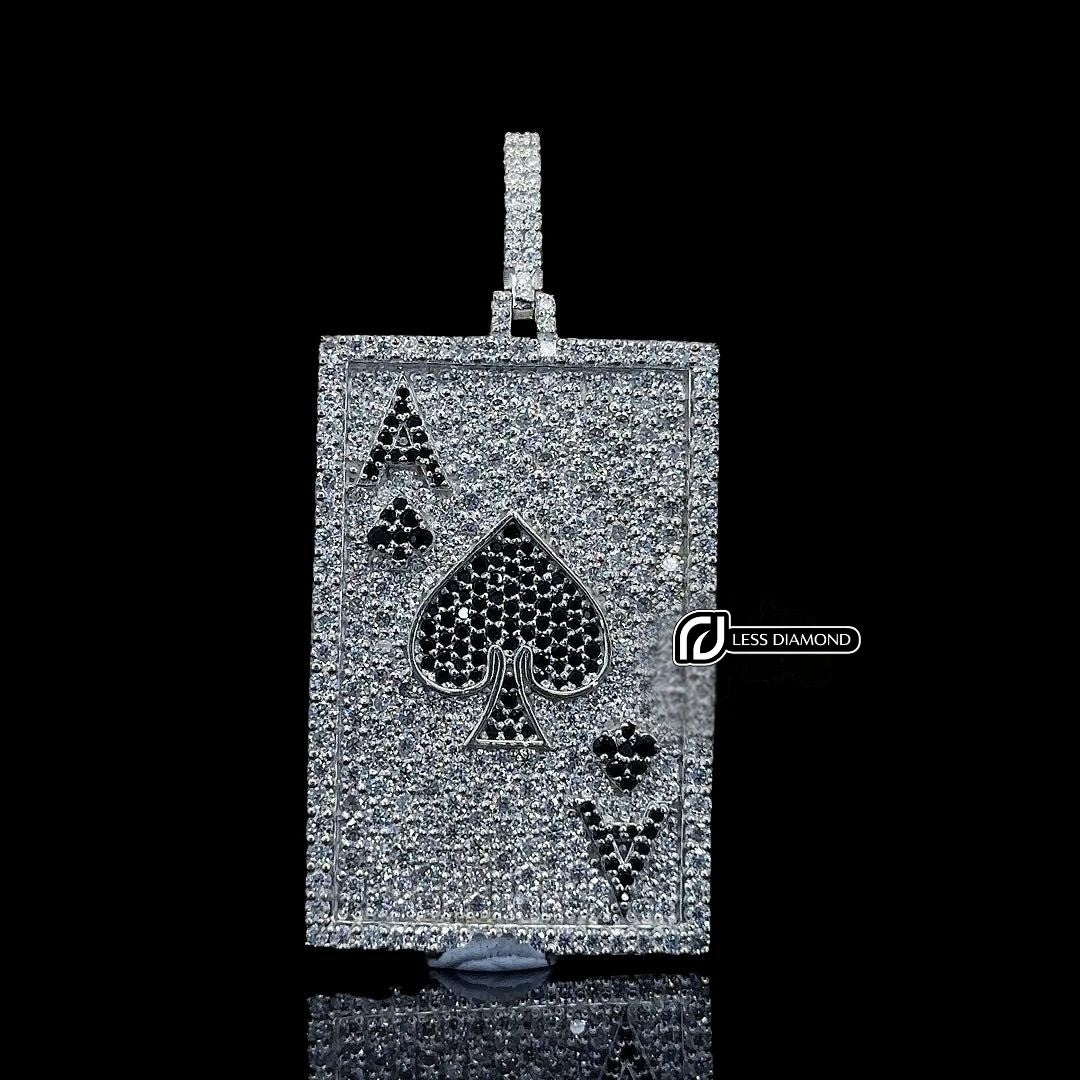 Ace Spade Moissanite Playing Card Pendant in 925 Sterling Silver Front View