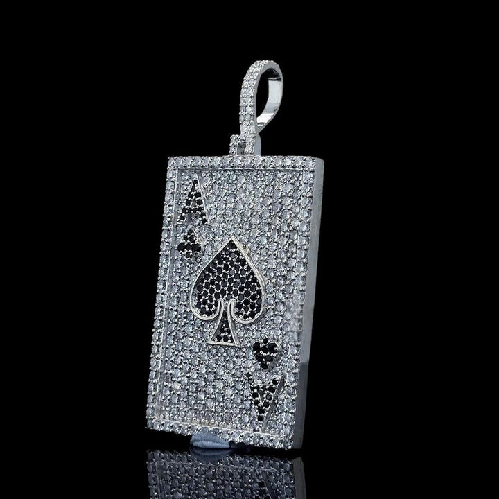 Ace Spade Moissanite Playing Card Pendant in 925 Sterling Silver Left Profile View