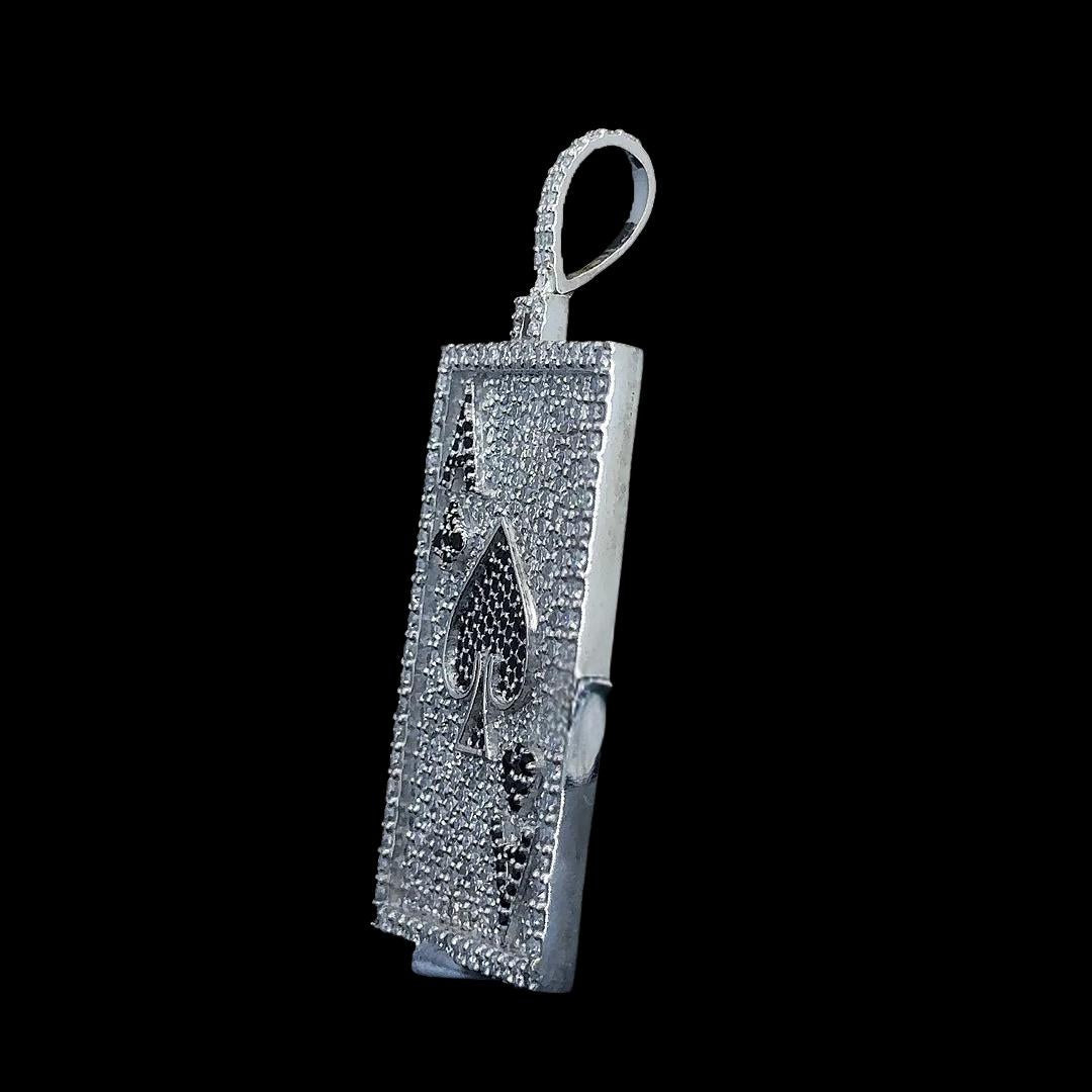 Ace Spade Moissanite Playing Card Pendant in 925 Sterling Silver Left Side View