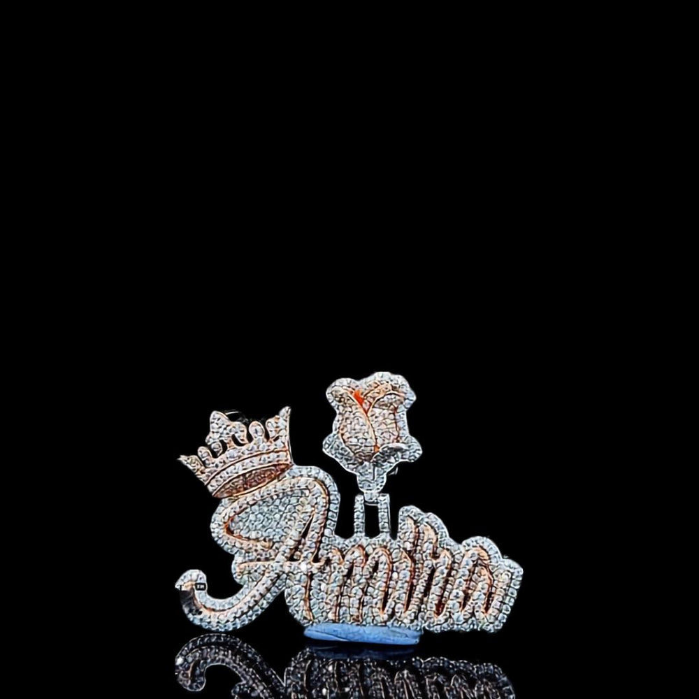 Amira Crowned Blossom Moissanite Letter Pendant in 925 Sterling Silver Close Up Front View
