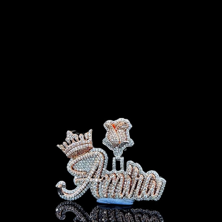Amira Crowned Blossom Moissanite Letter Pendant in 925 Sterling Silver Close Up Front View