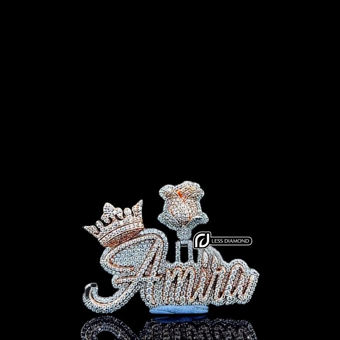 Amira Crowned Blossom Moissanite Letter Pendant in 925 Sterling Silver Front View