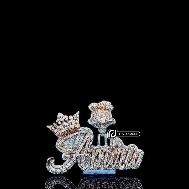 Amira Crowned Blossom Moissanite Letter Pendant in 925 Sterling Silver Front View