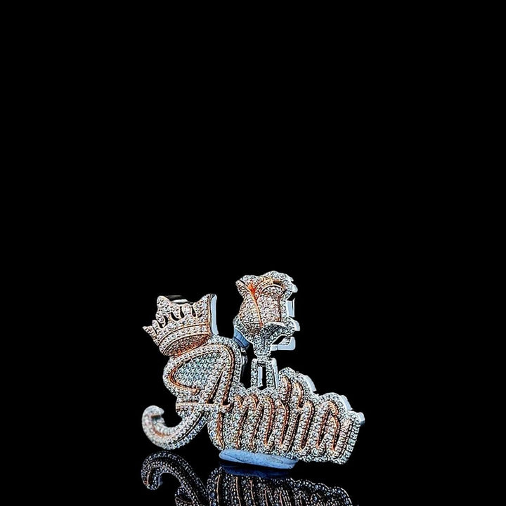 Amira Crowned Blossom Moissanite Letter Pendant in 925 Sterling Silver Left Profile View