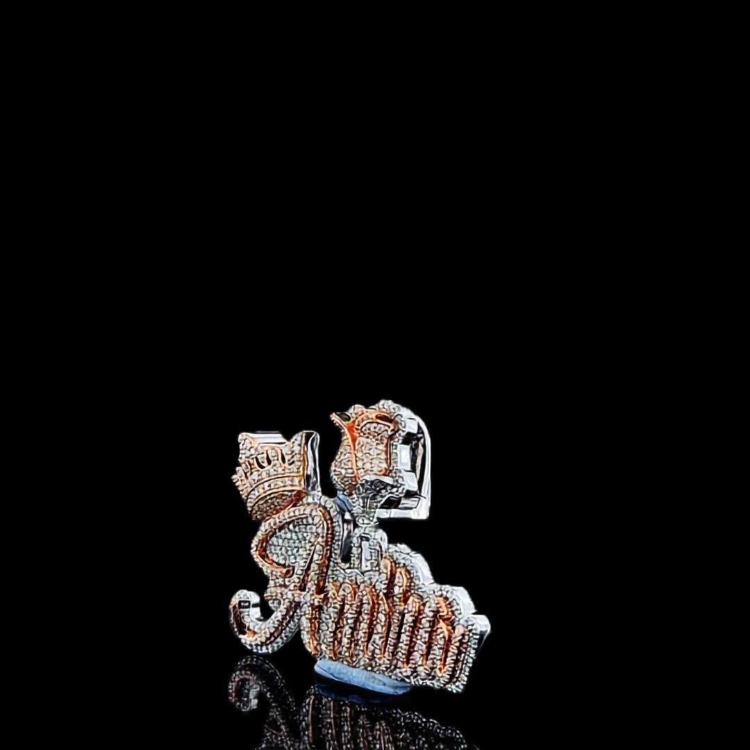 Amira Crowned Blossom Moissanite Letter Pendant in 925 Sterling Silver Left Side View