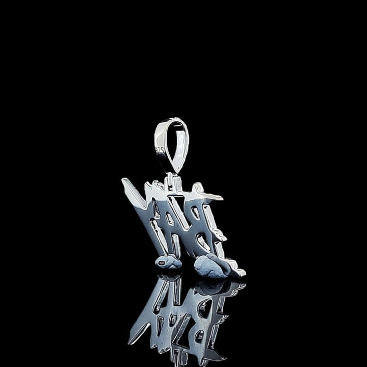 BAY Iced Letter Charm in 925 Sterling Silver Back Side View