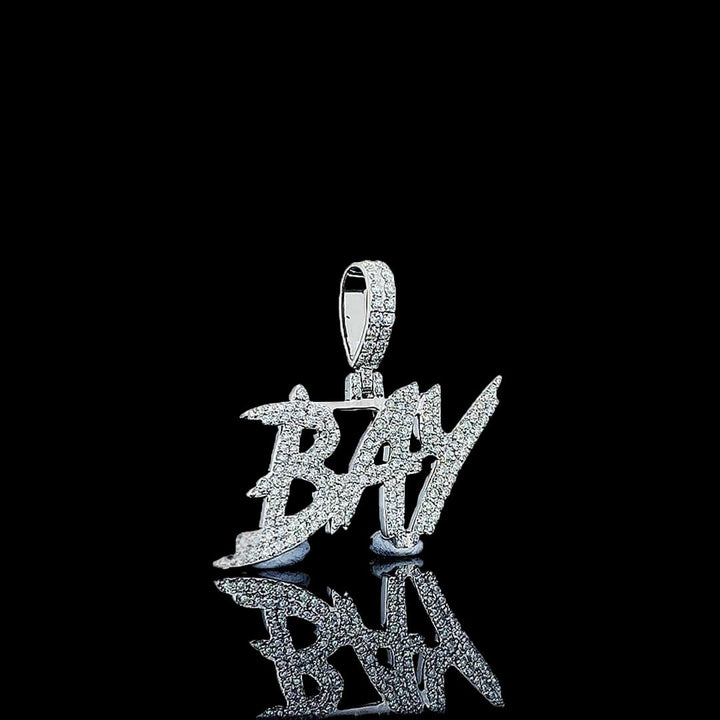 BAY Iced Letter Charm in 925 Sterling Silver Close Up Front View