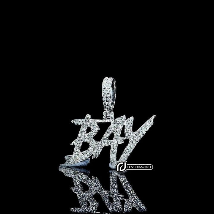 BAY Iced Letter Charm in 925 Sterling Silver Front View