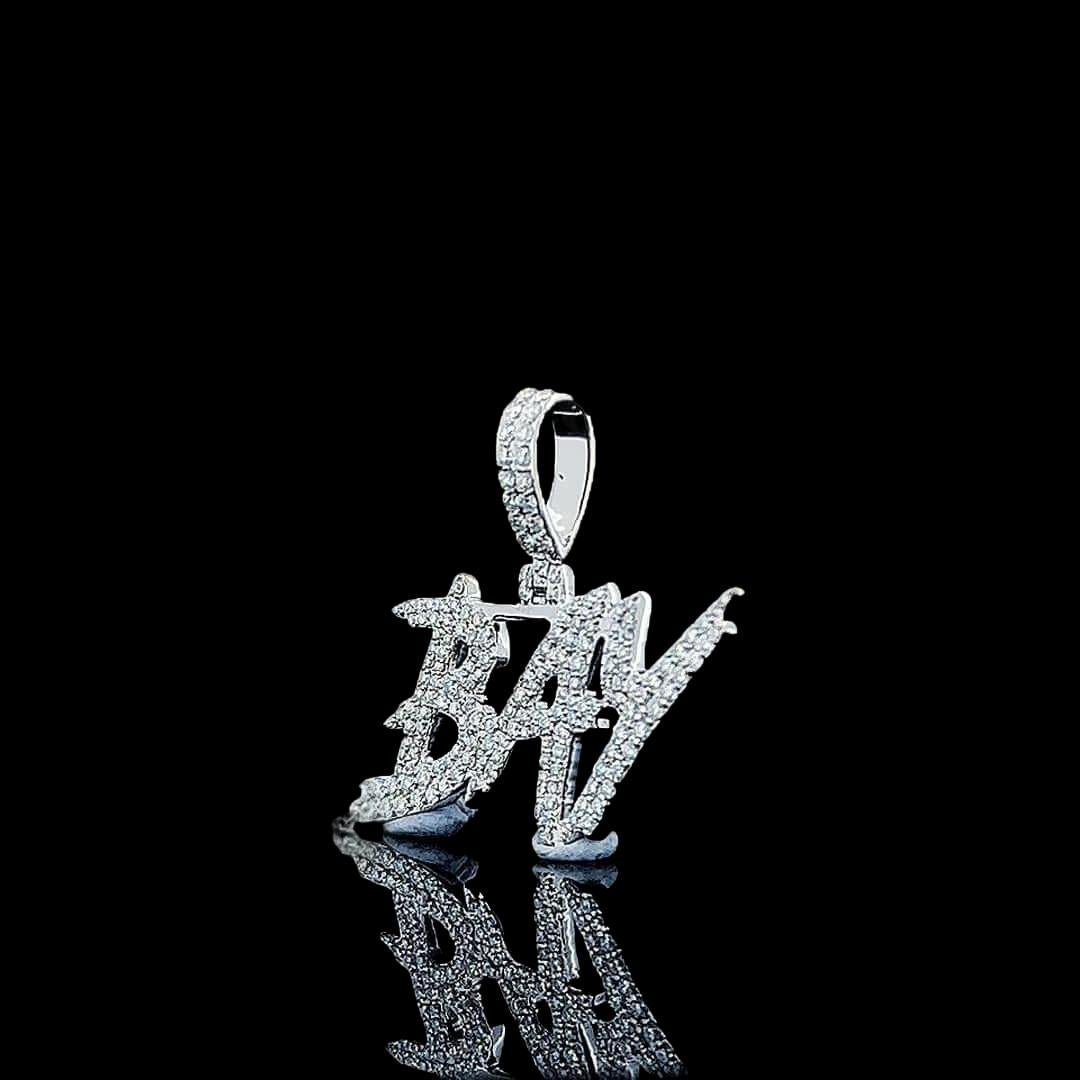 BAY Iced Letter Charm in 925 Sterling Silver Left Profile View
