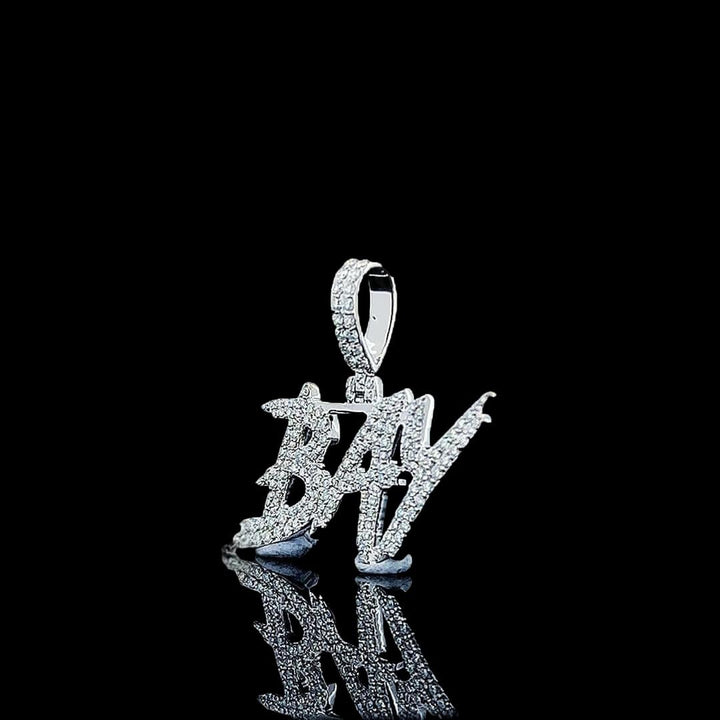 BAY Iced Letter Charm in 925 Sterling Silver Left Profile View