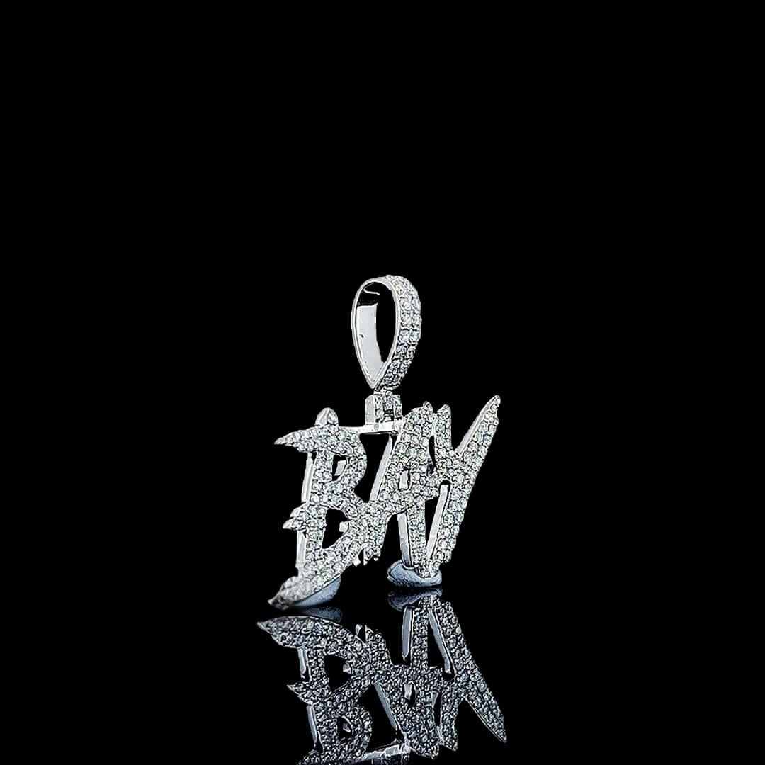 BAY Iced Letter Charm in 925 Sterling Silver Right Profile View
