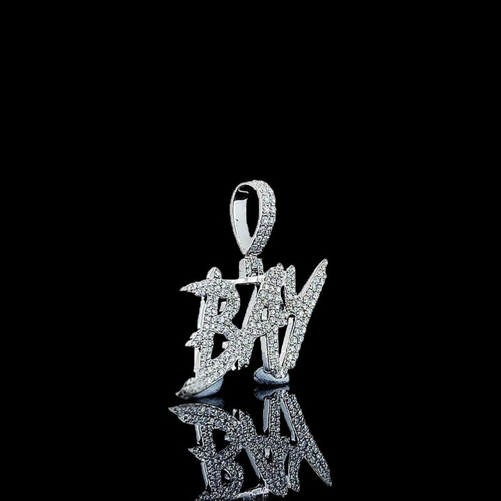 BAY Iced Letter Charm in 925 Sterling Silver Right Profile View