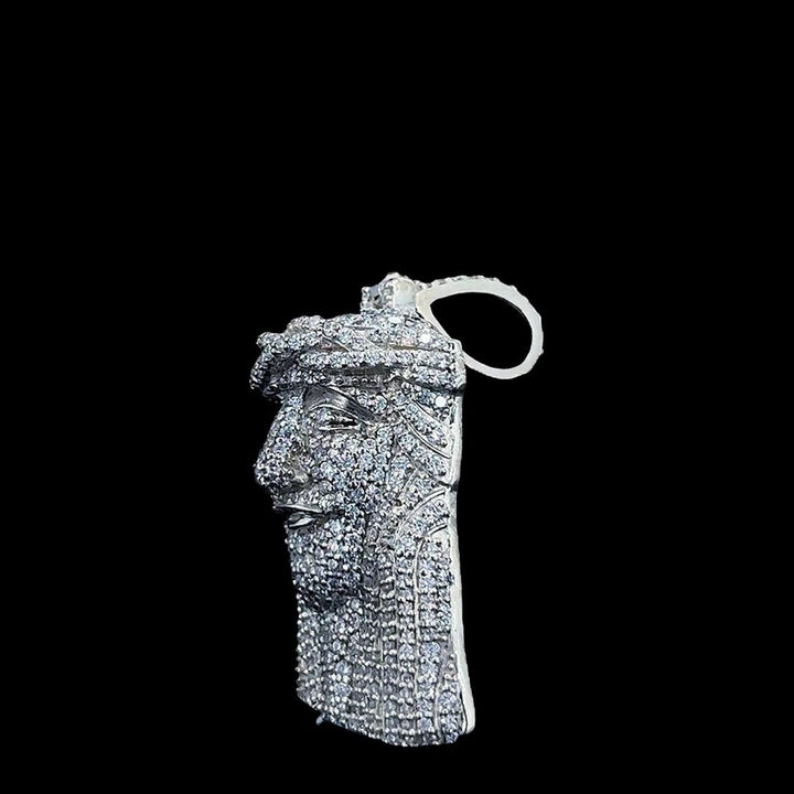 Bearded King Iced Moissanite Pendant in 925 Sterling Silver Close Up Left Side View