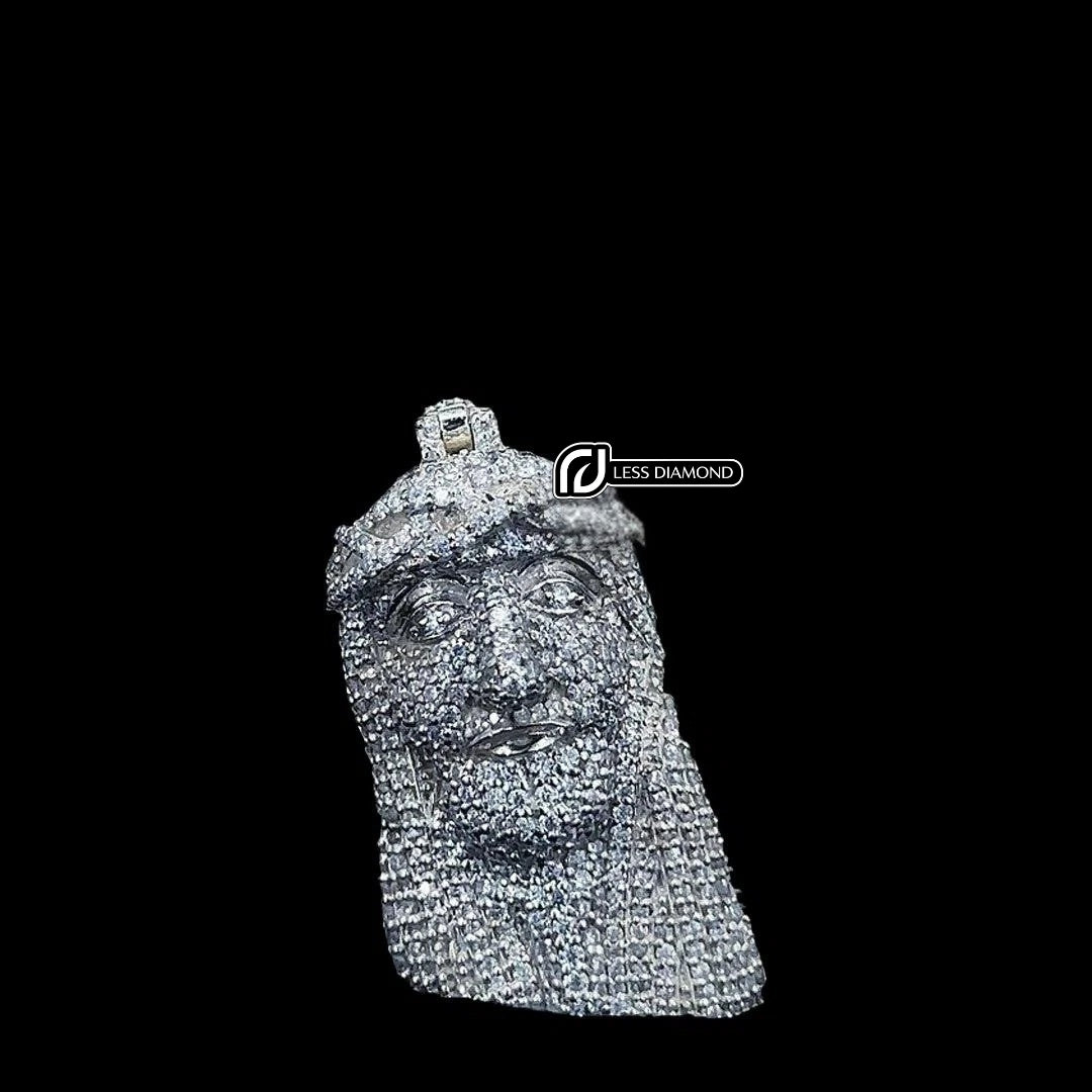 Bearded King Iced Moissanite Pendant in 925 Sterling Silver Front View
