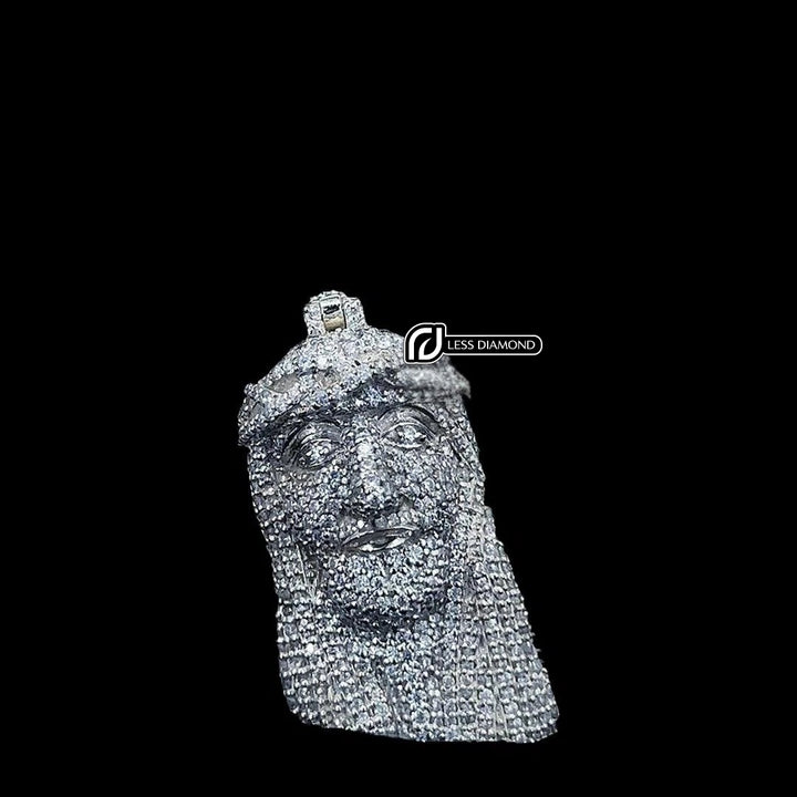 Bearded King Iced Moissanite Pendant in 925 Sterling Silver Front View