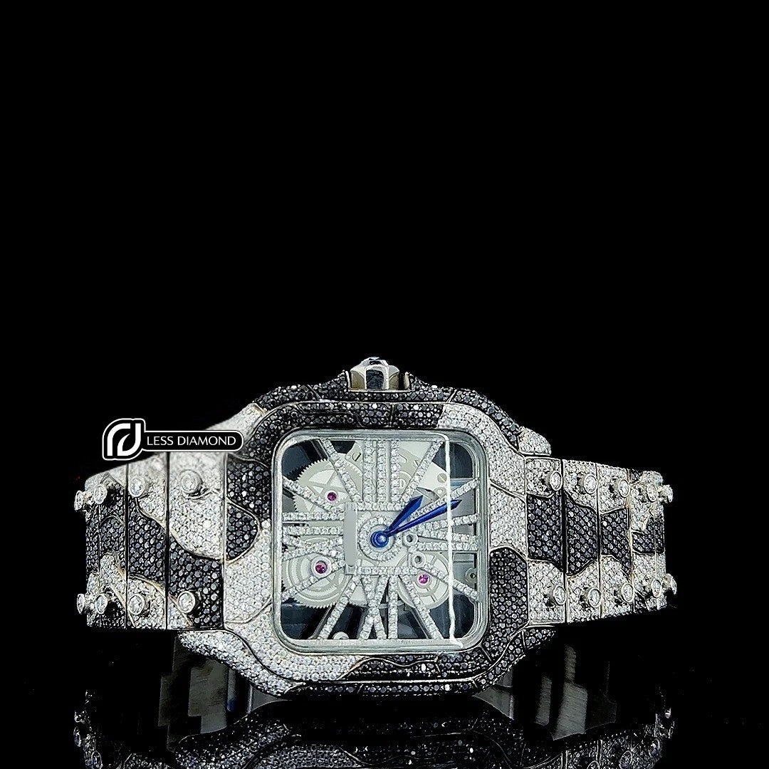 Black Moissanite Cartier Watch Front View