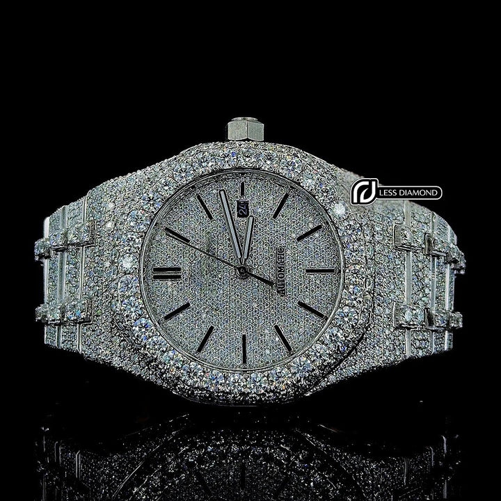 Black Stick Markers Dial AP Fully Iced Out Moissanite Watch Front View