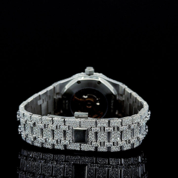 Black Stick Markers Diamond Dial AP Fully Iced Out Moissanite Watch Caseback View