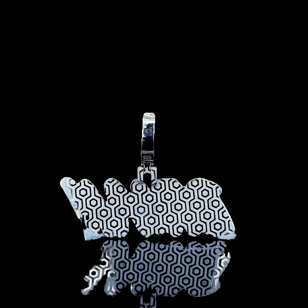 Brian Iced Script Moissanite Pendant in 925 Sterling Silver Back Side View
